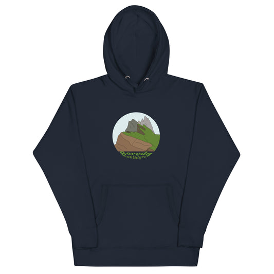 Seceda unisex hoodie in Navy Blazer – front print design