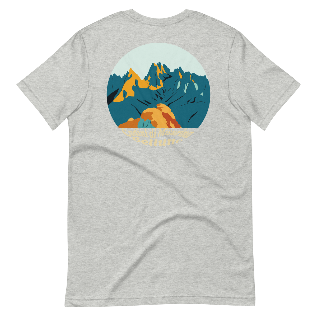 Cadini di Misurina men's t-shirt in Athletic Heather – back print design