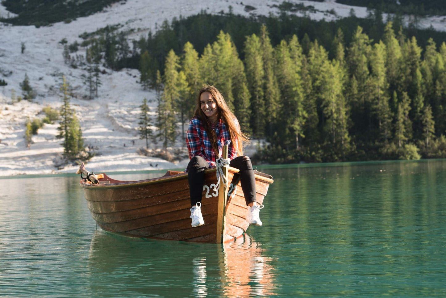 Rowing boat on Lago di Braies, the Pearl of the Dolomites, South Tyrol – inspiration for the Silly Craic design