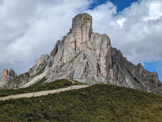 Ra Gusela peak at Passo Giau mountain pass in the Dolomites, Italy – the landscape behind the Silly Craic design