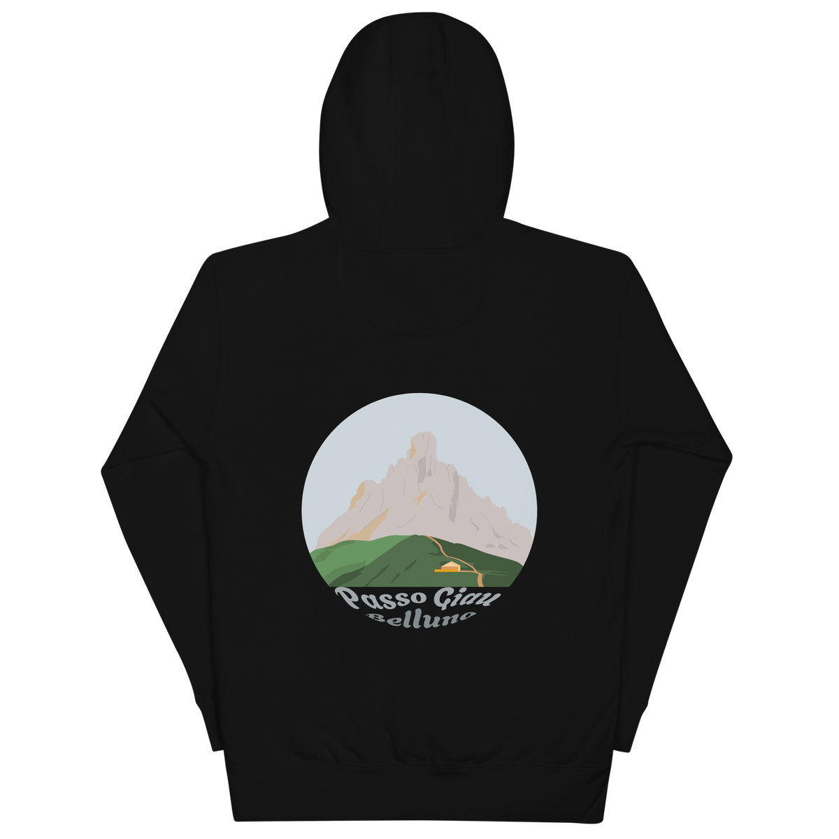 Passo Giau unisex hoodie in Black – large back print