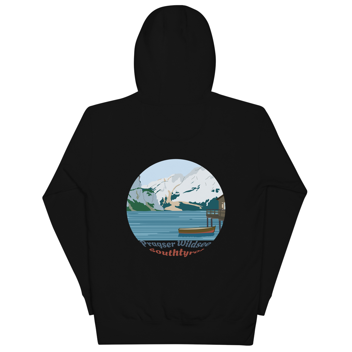 Lago di Braies unisex hoodie in Black – large back print