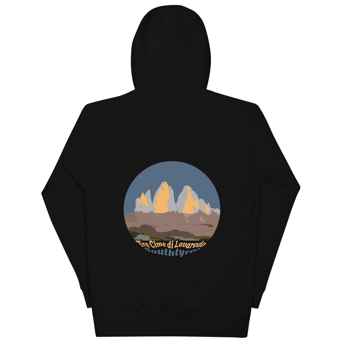 Tre Cime di Lavaredo unisex hoodie in Black – large back print
