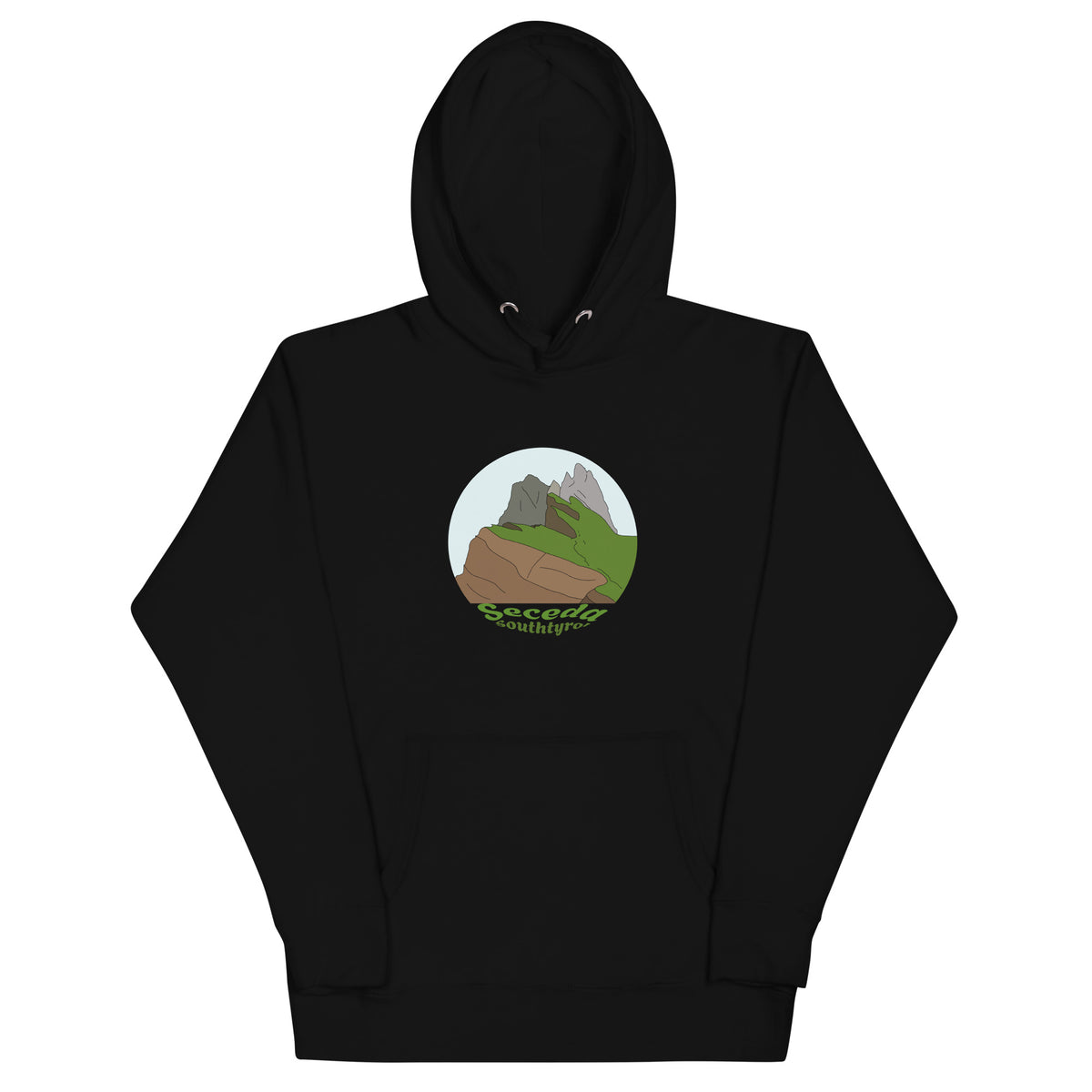 Seceda unisex hoodie in Black – front print design