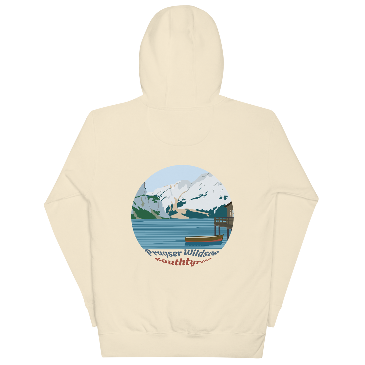 Lago di Braies unisex hoodie in Bone – large back print