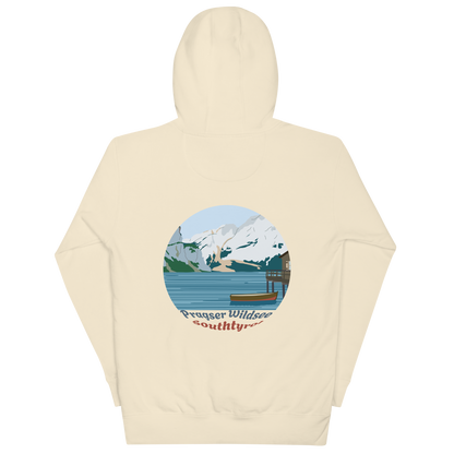 Lago di Braies unisex hoodie in Bone – large back print