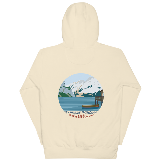 Lago di Braies unisex hoodie in Bone – large back print