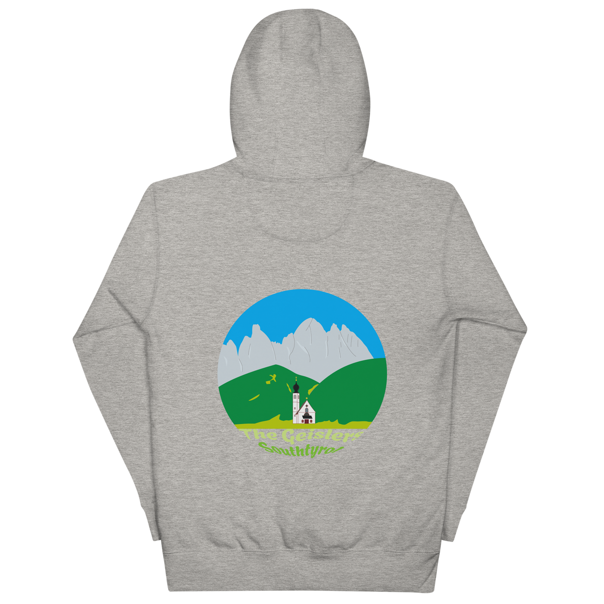 Geisler Peaks unisex hoodie in Carbon Grey – large back print