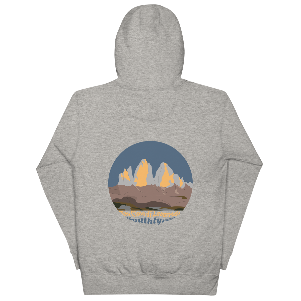 Tre Cime di Lavaredo unisex hoodie in Carbon Grey – large back print