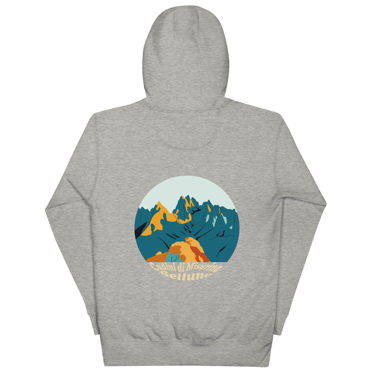Cadini di Misurina unisex hoodie in Carbon Grey – large back print