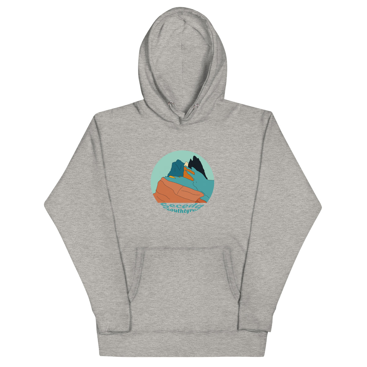 Seceda Retro unisex hoodie in Carbon Grey – front print design