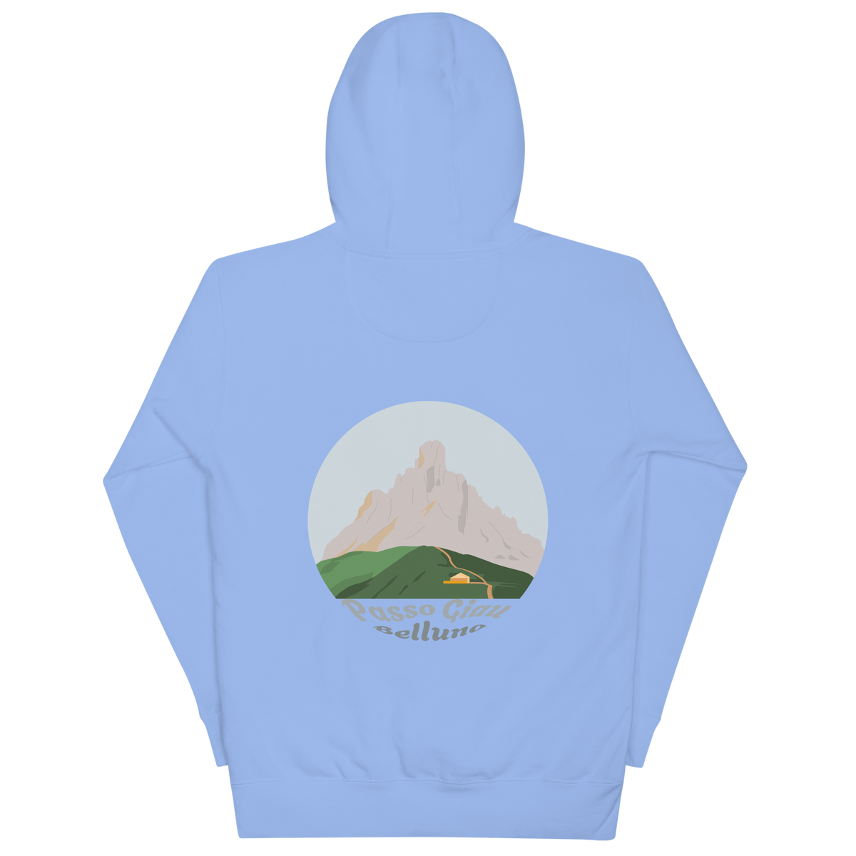 Passo Giau unisex hoodie in Carolina Blue – large back print