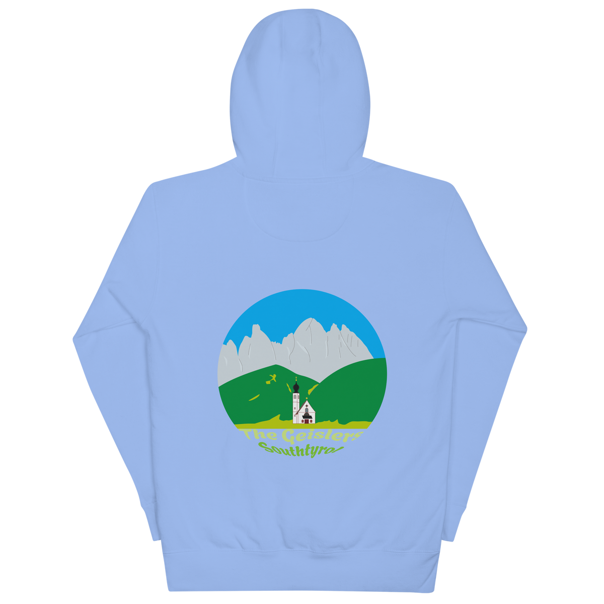 Geisler Peaks unisex hoodie in Carolina Blue – large back print