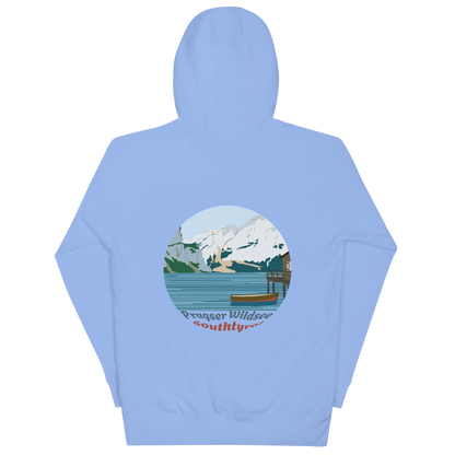 Lago di Braies unisex hoodie in Carolina Blue – large back print