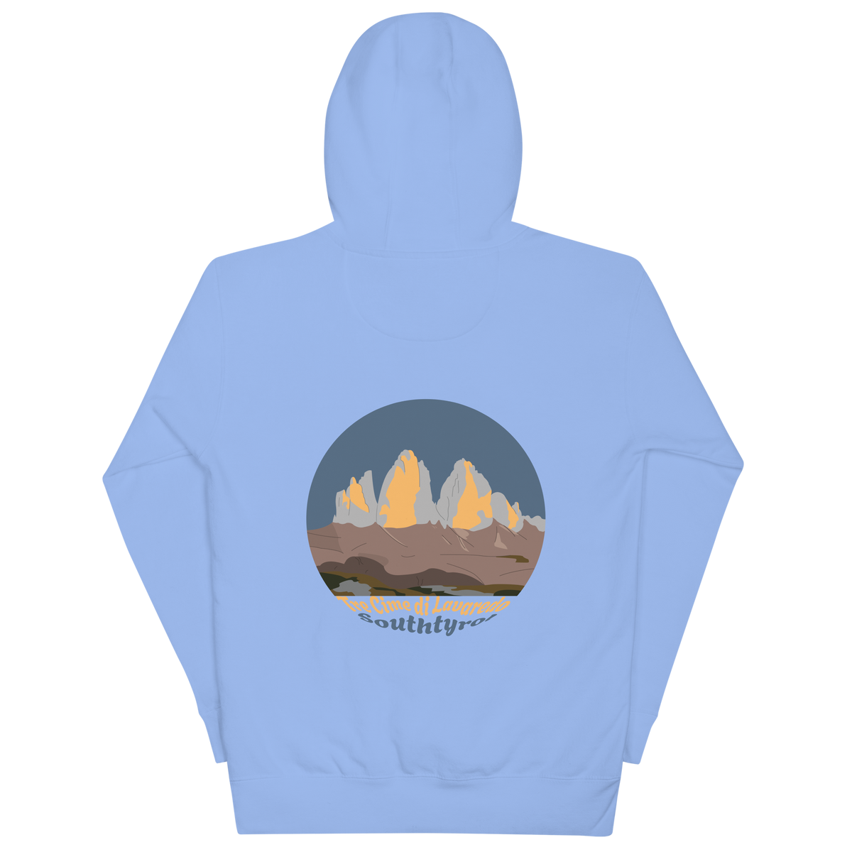 Tre Cime di Lavaredo unisex hoodie in Carolina Blue – large back print