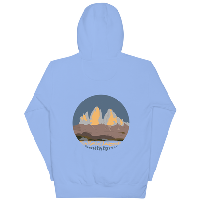 Tre Cime di Lavaredo unisex hoodie in Carolina Blue – large back print