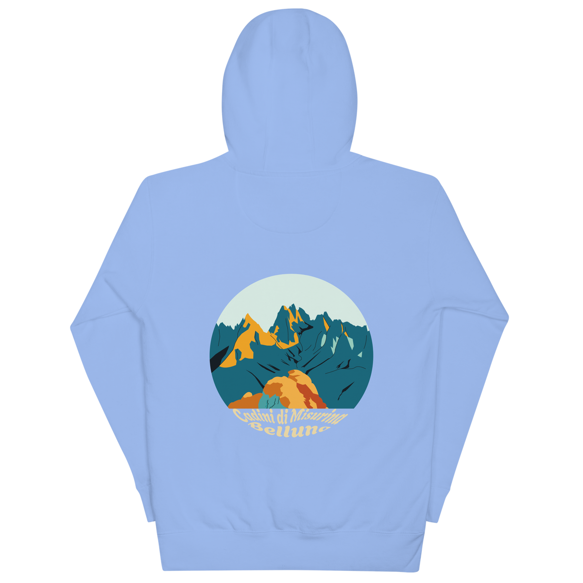 Cadini di Misurina unisex hoodie in Carolina Blue – large back print