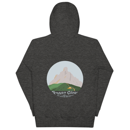 Passo Giau unisex hoodie in Charcoal Heather – large back print