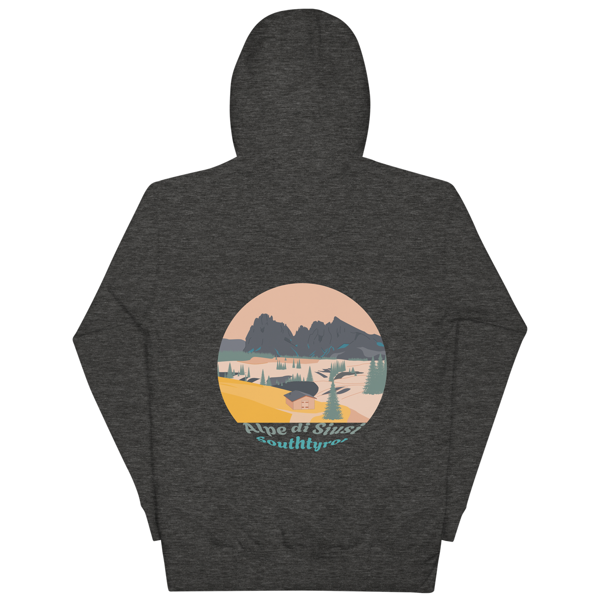 Alpe di Siusi unisex hoodie in Charcoal Heather – large back print