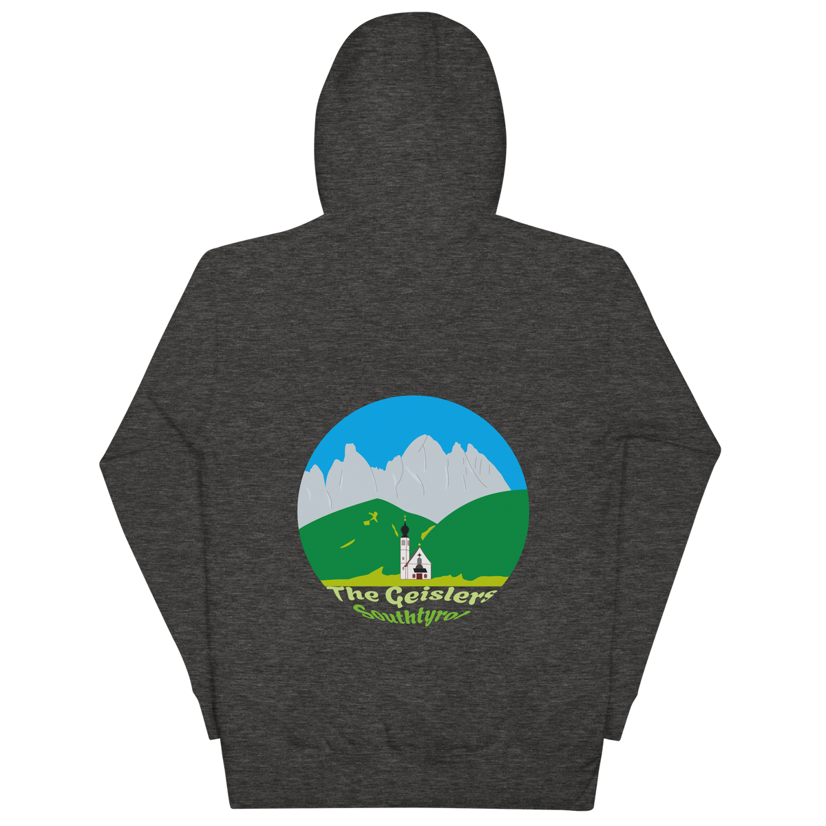 Geisler Peaks unisex hoodie in Charcoal Heather – large back print