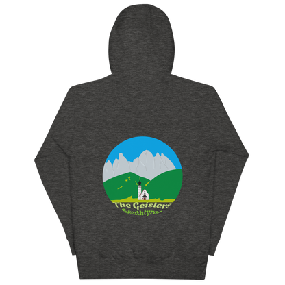 Geisler Peaks unisex hoodie in Charcoal Heather – large back print