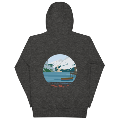 Lago di Braies unisex hoodie in Charcoal Heather – large back print