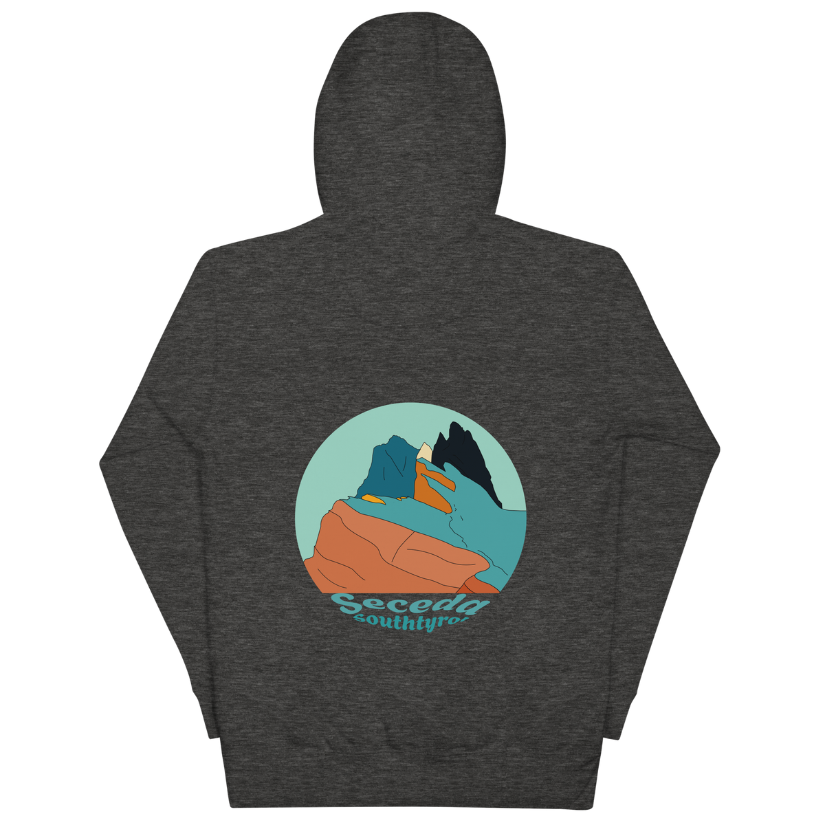 Seceda Retro unisex hoodie in Charcoal Heather – large back print
