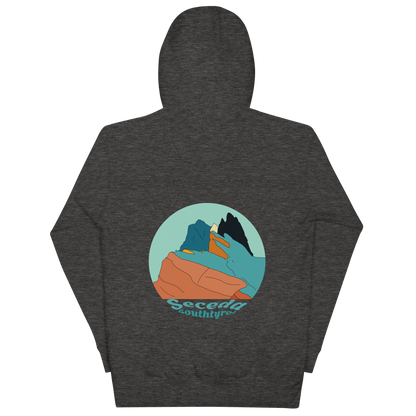 Seceda Retro unisex hoodie in Charcoal Heather – large back print