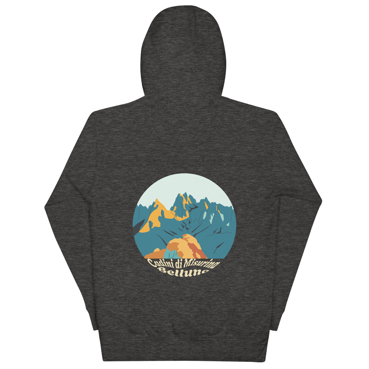 Cadini di Misurina unisex hoodie in Charcoal Heather – large back print