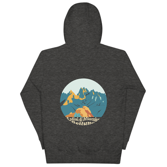 Cadini di Misurina unisex hoodie in Charcoal Heather – large back print