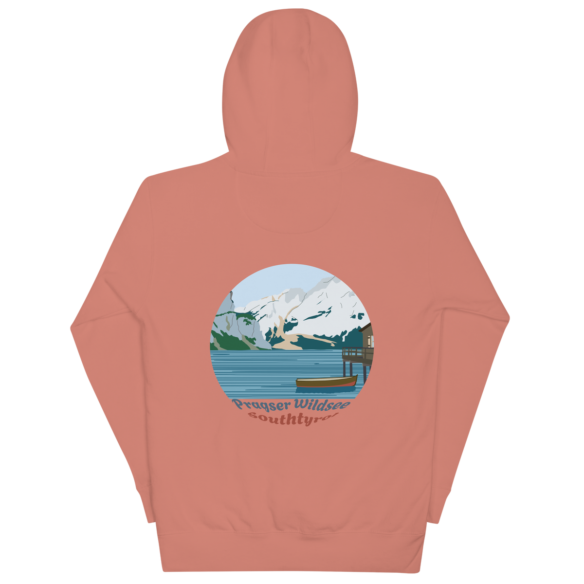Lago di Braies unisex hoodie in Dusty Rose – large back print