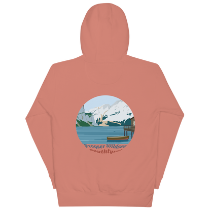 Lago di Braies unisex hoodie in Dusty Rose – large back print