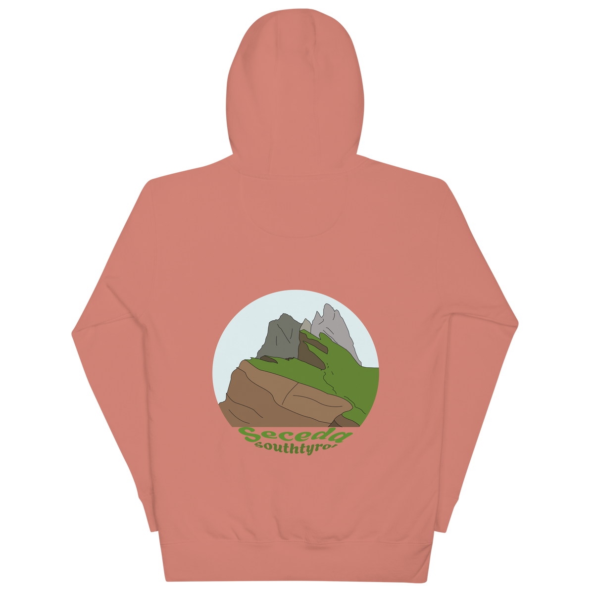 Seceda unisex hoodie in Dusty Rose – large back print