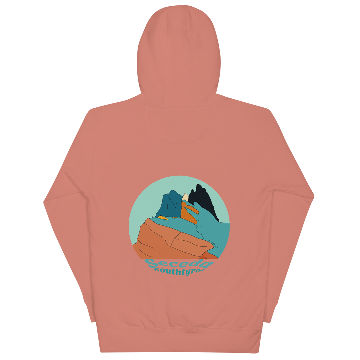 Seceda Retro unisex hoodie in Dusty Rose – large back print