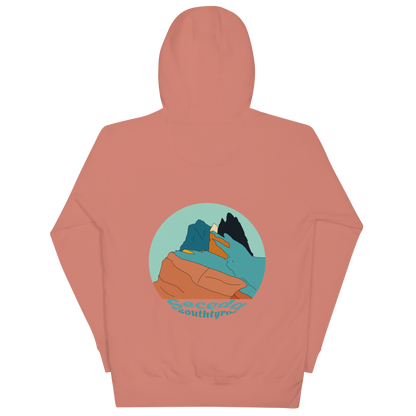 Seceda Retro unisex hoodie in Dusty Rose – large back print