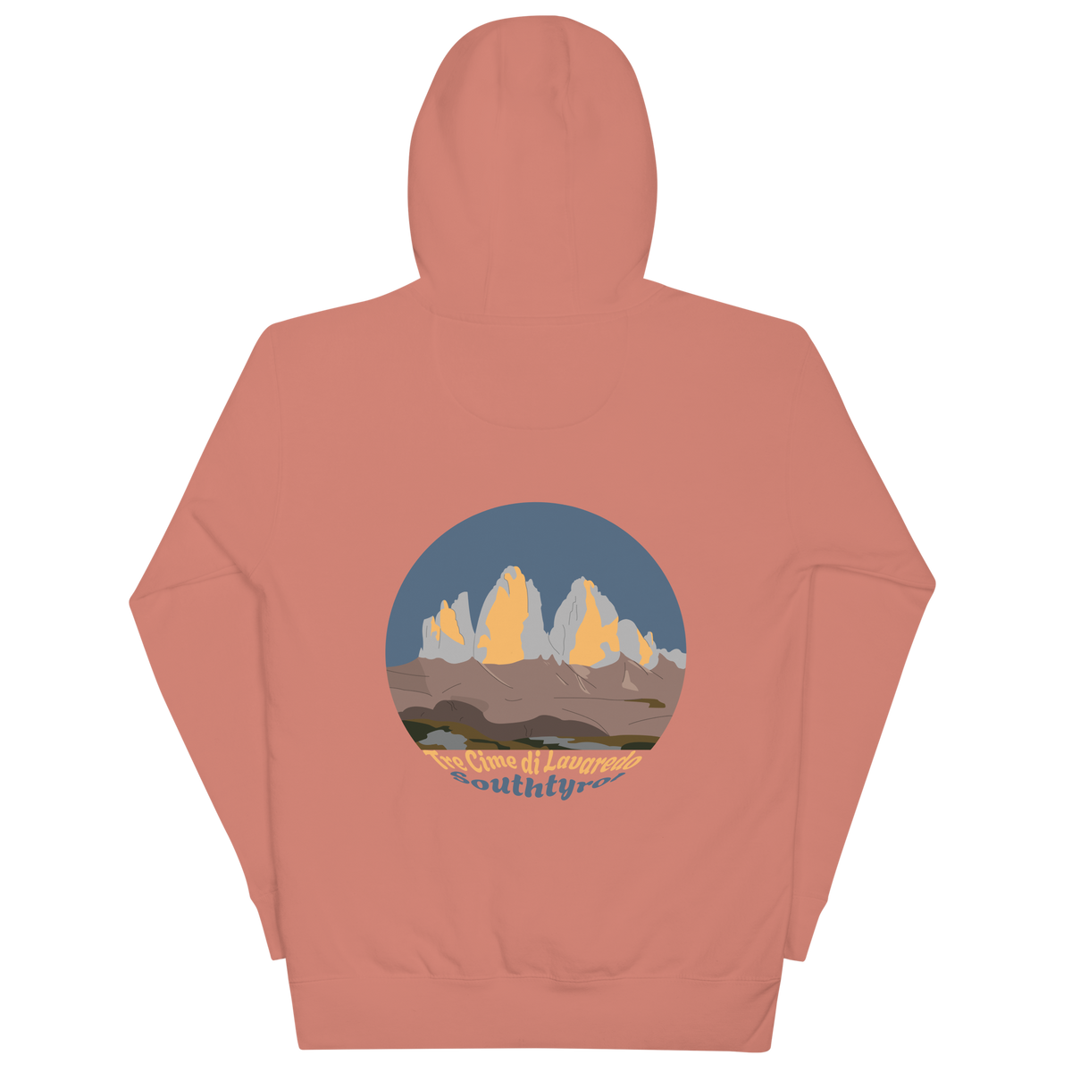 Tre Cime di Lavaredo unisex hoodie in Dusty Rose – large back print