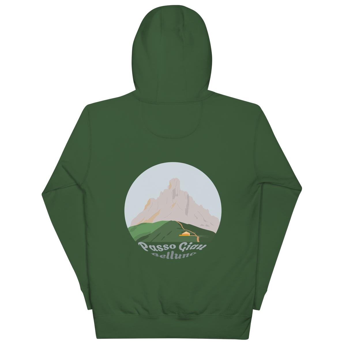 Passo Giau unisex hoodie in Forest Green – large back print