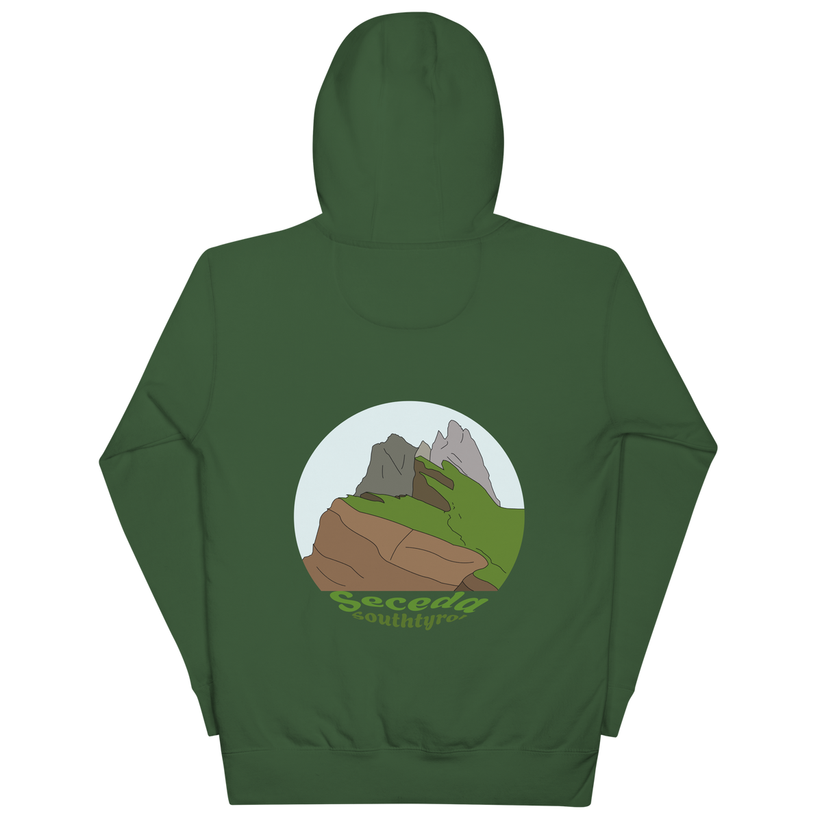Seceda unisex hoodie in Forest Green – large back print
