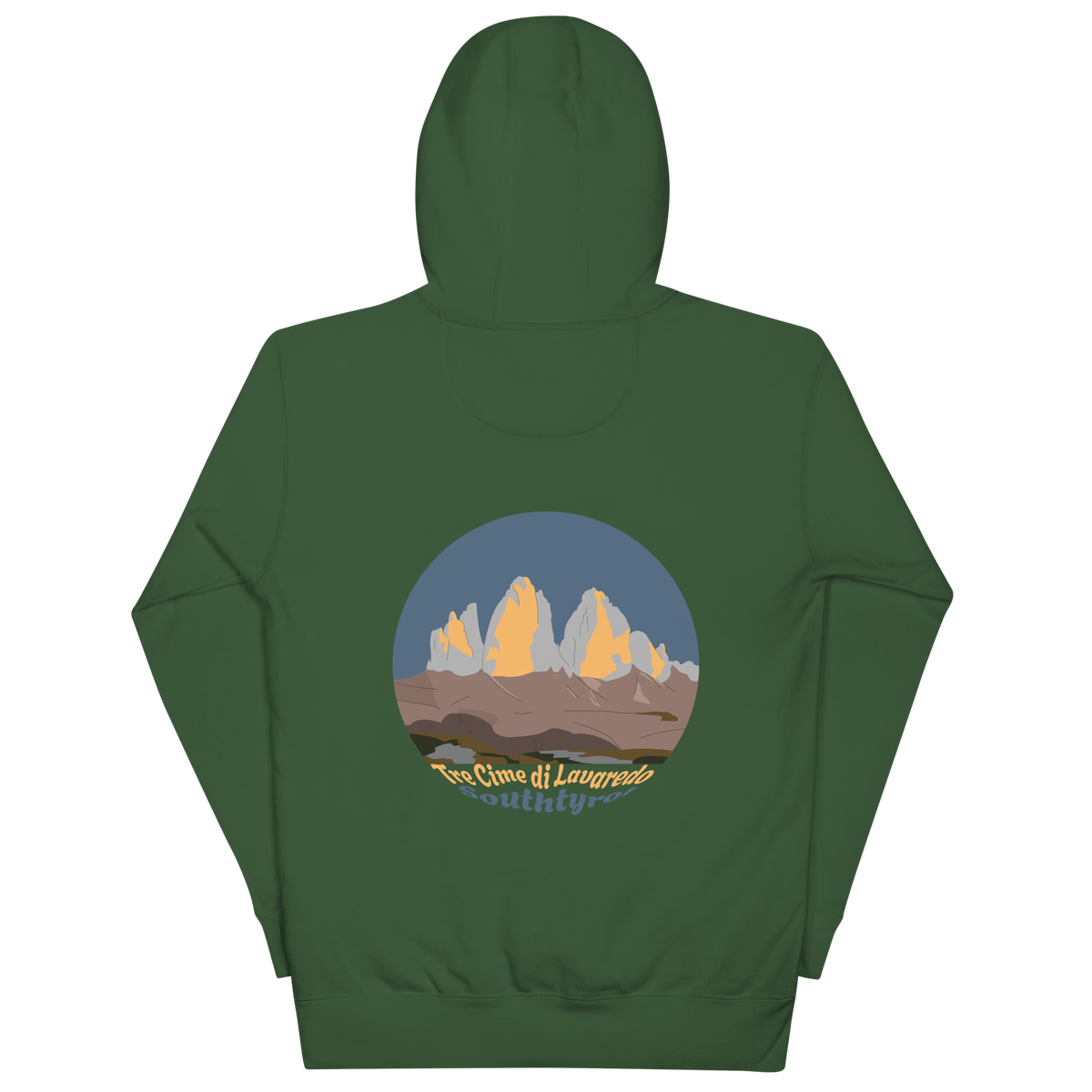 Tre Cime di Lavaredo unisex hoodie in Forest Green – large back print