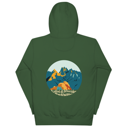 Cadini di Misurina unisex hoodie in Forest Green – large back print