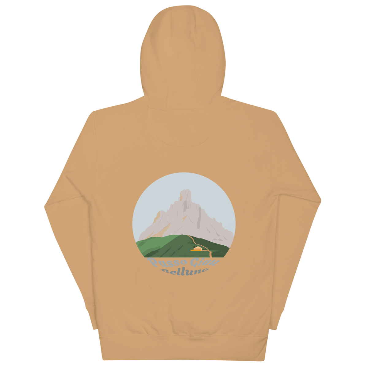 Passo Giau unisex hoodie in Khaki – large back print