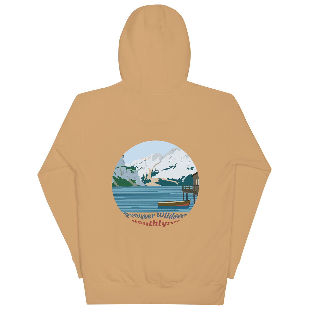 Lago di Braies unisex hoodie in Khaki – large back print