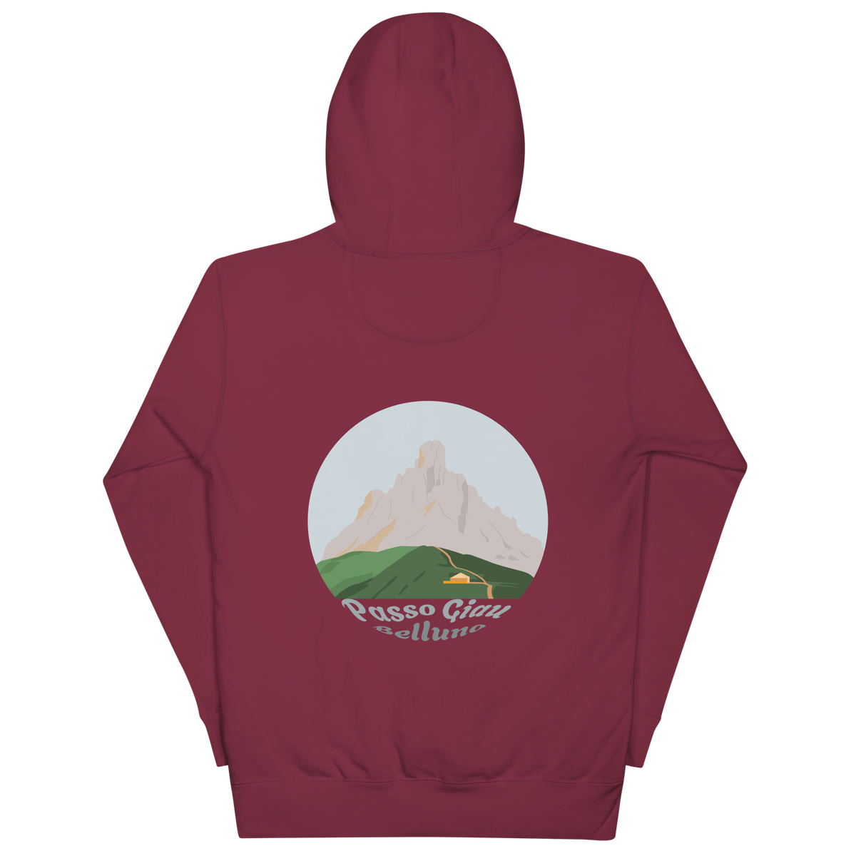 Passo Giau unisex hoodie in Maroon – large back print
