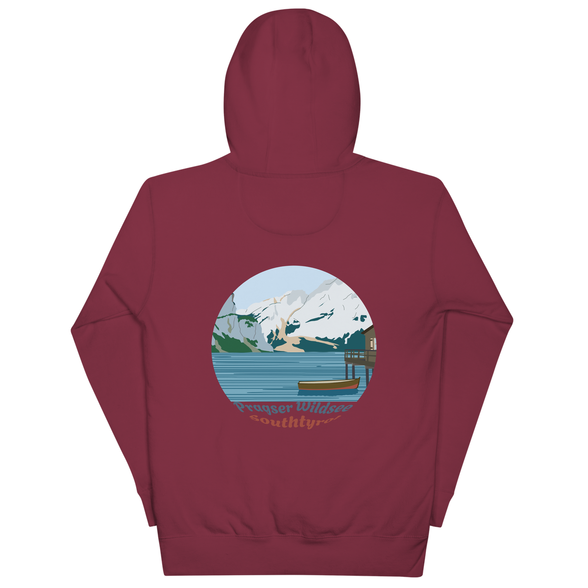 Lago di Braies unisex hoodie in Maroon – large back print