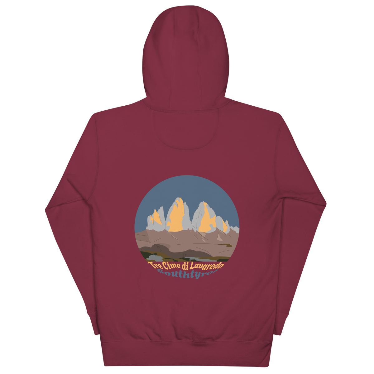 Tre Cime di Lavaredo unisex hoodie in Maroon – large back print