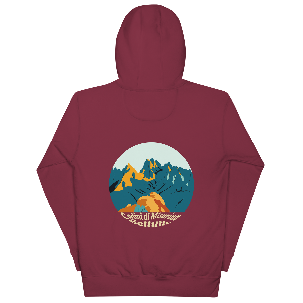 Cadini di Misurina unisex hoodie in Maroon – large back print