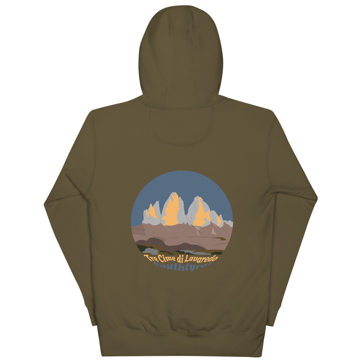 Tre Cime di Lavaredo unisex hoodie in Military Green – large back print