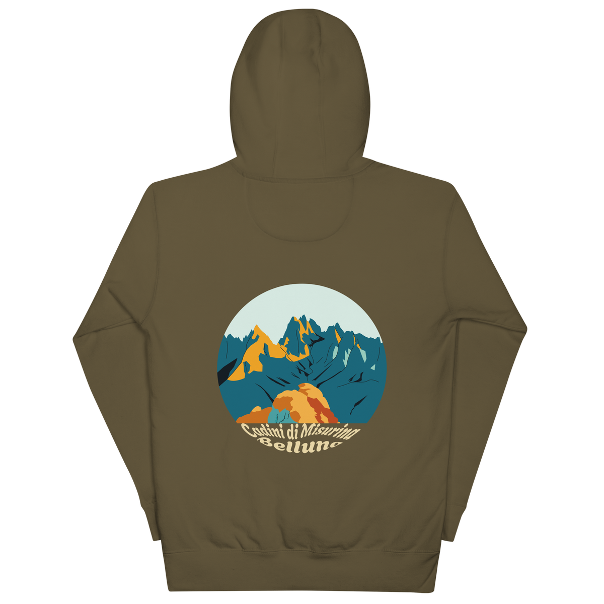 Cadini di Misurina unisex hoodie in Military Green – large back print