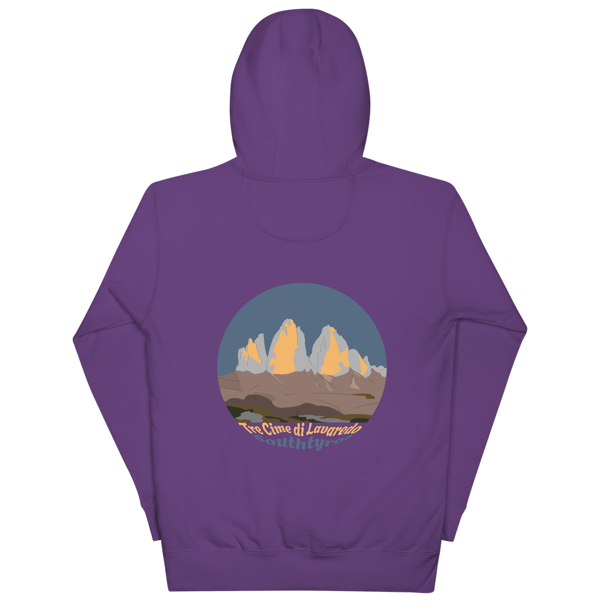 Tre Cime di Lavaredo unisex hoodie in Purple – large back print