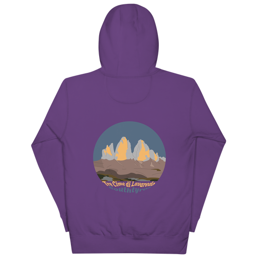 Tre Cime di Lavaredo unisex hoodie in Purple – large back print
